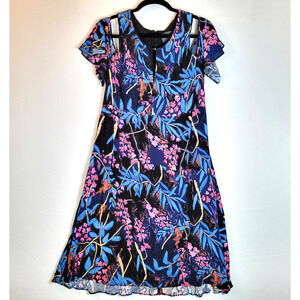 Maeve Womens Elia Floral Dress Size 14 Blue Cold-Shoulder Keyhole Trad Wide